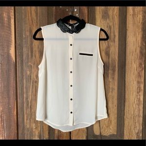 F21 chiffon button up collared tank top